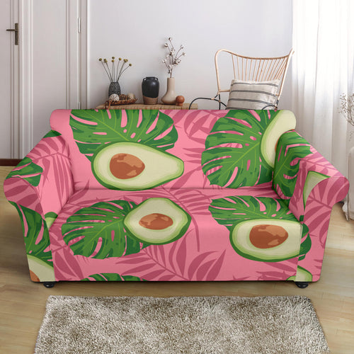 Avocado Slices Leaves Pink Back Ground Loveseat Couch Slipcover