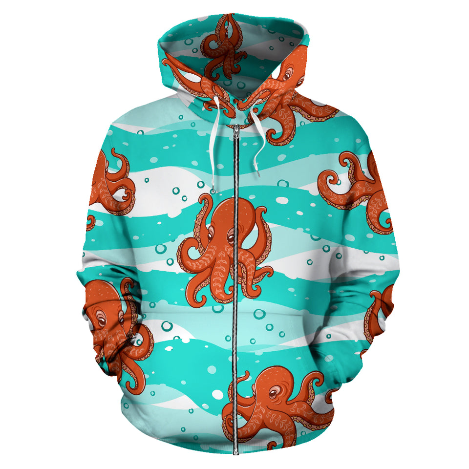 Octopuses Sea Wave Background Zip Up Hoodie