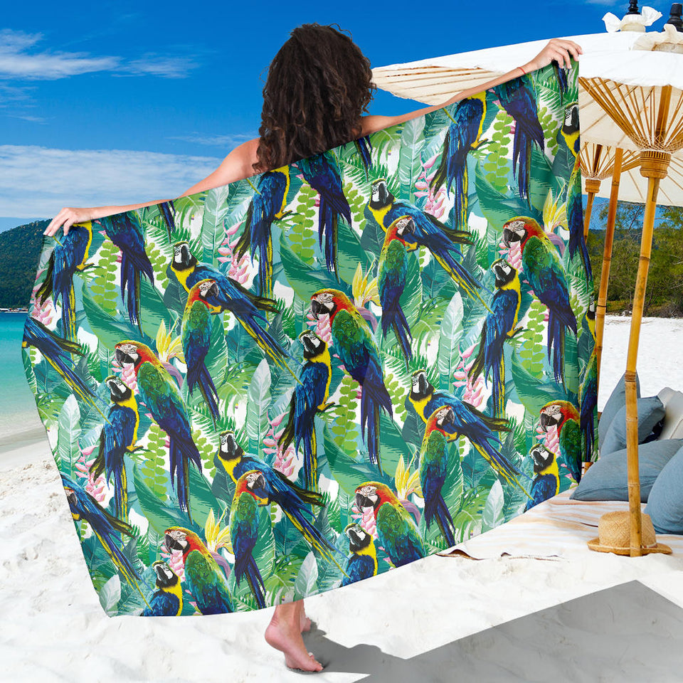 Colorful Parrot Exotic Flower Leaves Sarong