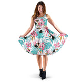 Toucan Tropical Flower Leave Pattern Sleeveless Midi Dress