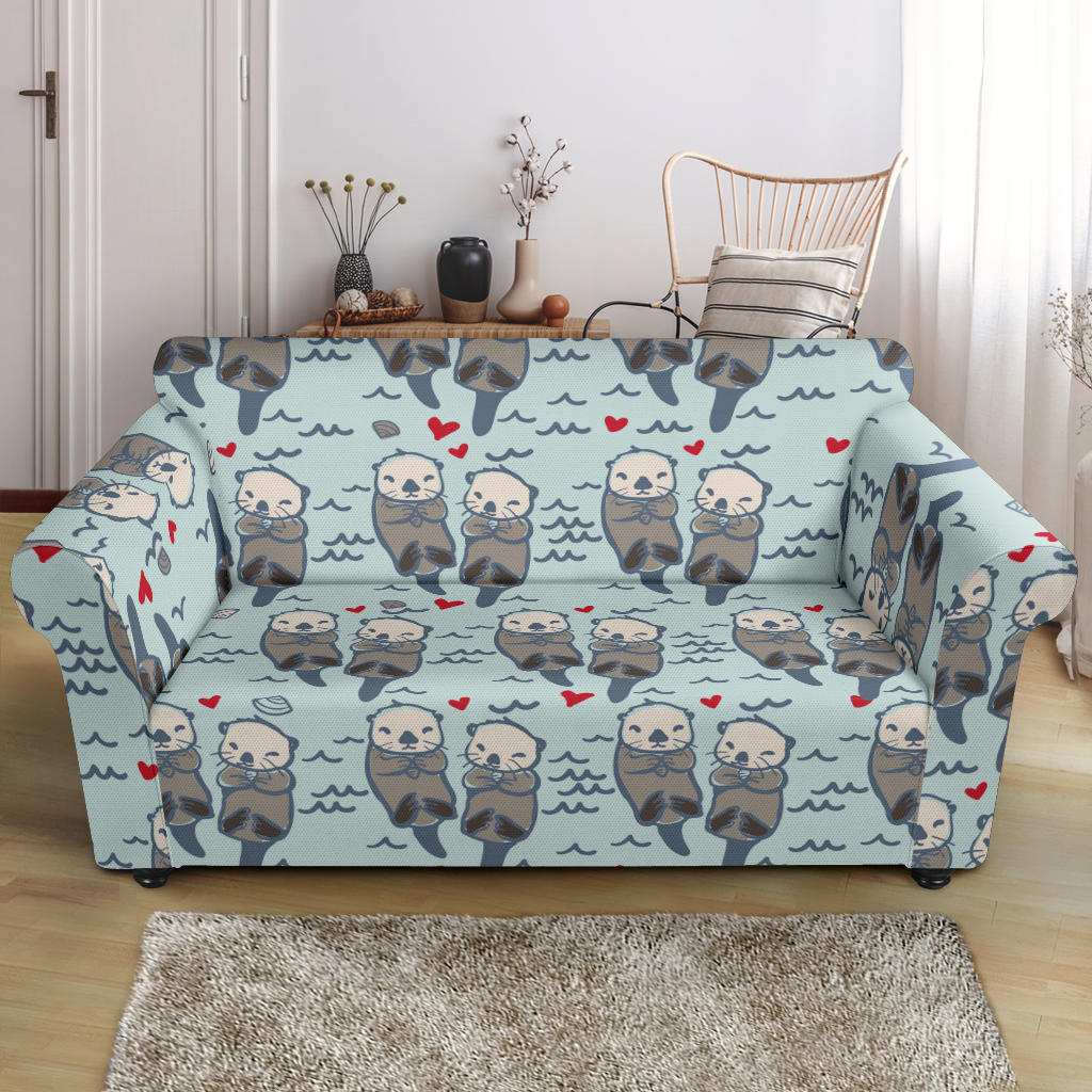 Lovely Sea Otter Pattern Loveseat Couch Slipcover