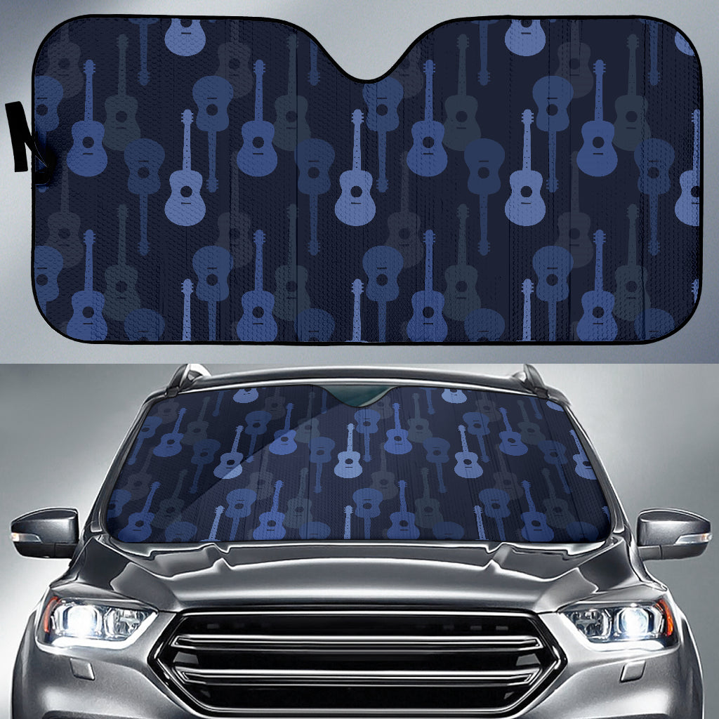 Blue Theme Guitar Pattern Car Sun Shade