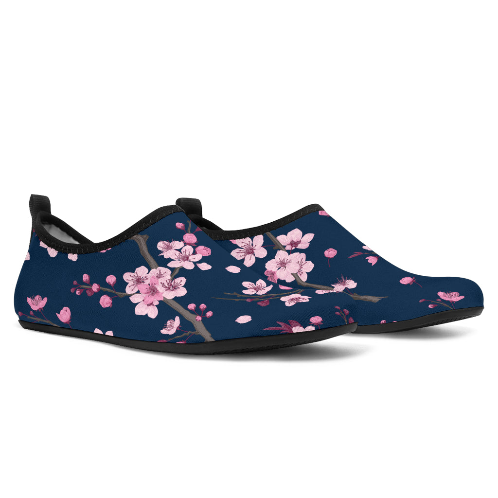 Pink Sakura Cherry Blossom Blue Background Aqua Shoes