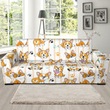 Cute Dog Corgi Striped Background Pattern Sofa Slipcover