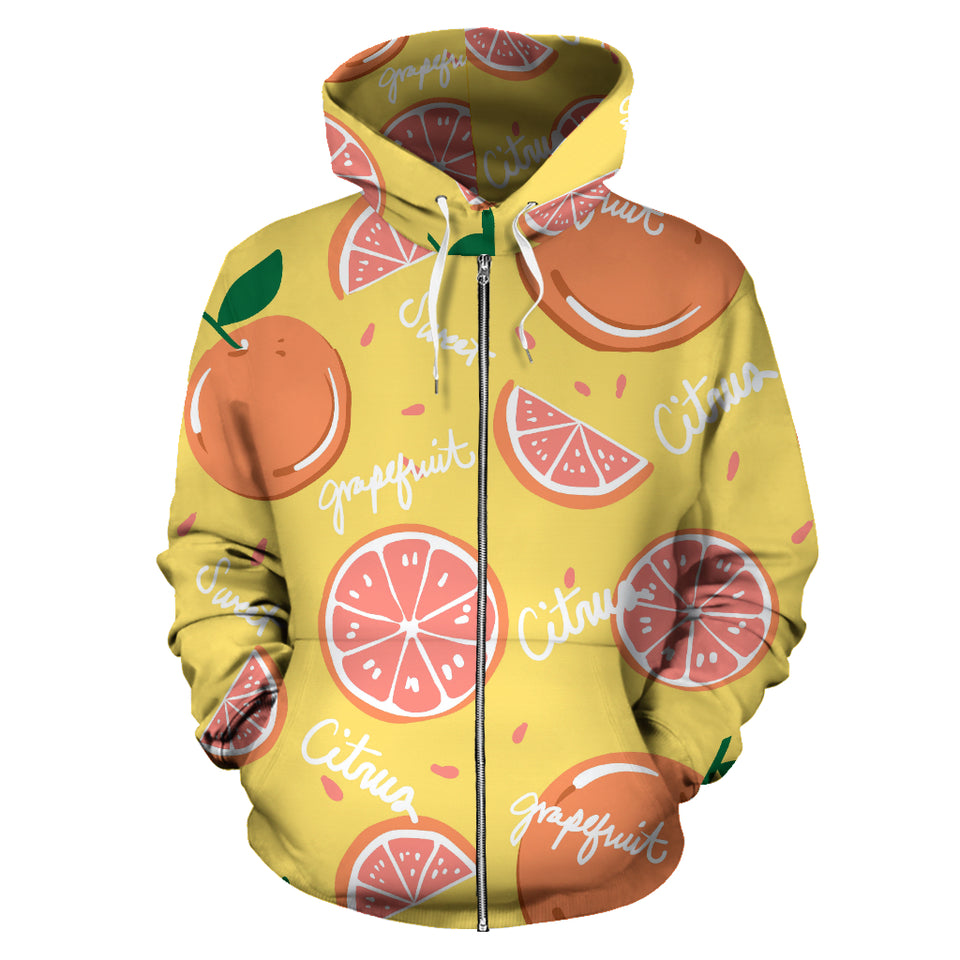 Grapefruit Yellow Background Zip Up Hoodie