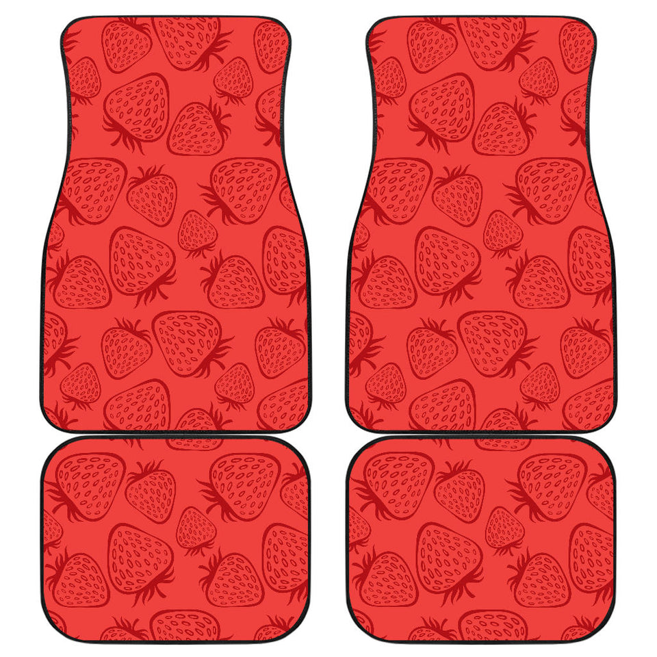 Strawberry Pattern Red Background Front And Back Car Mats