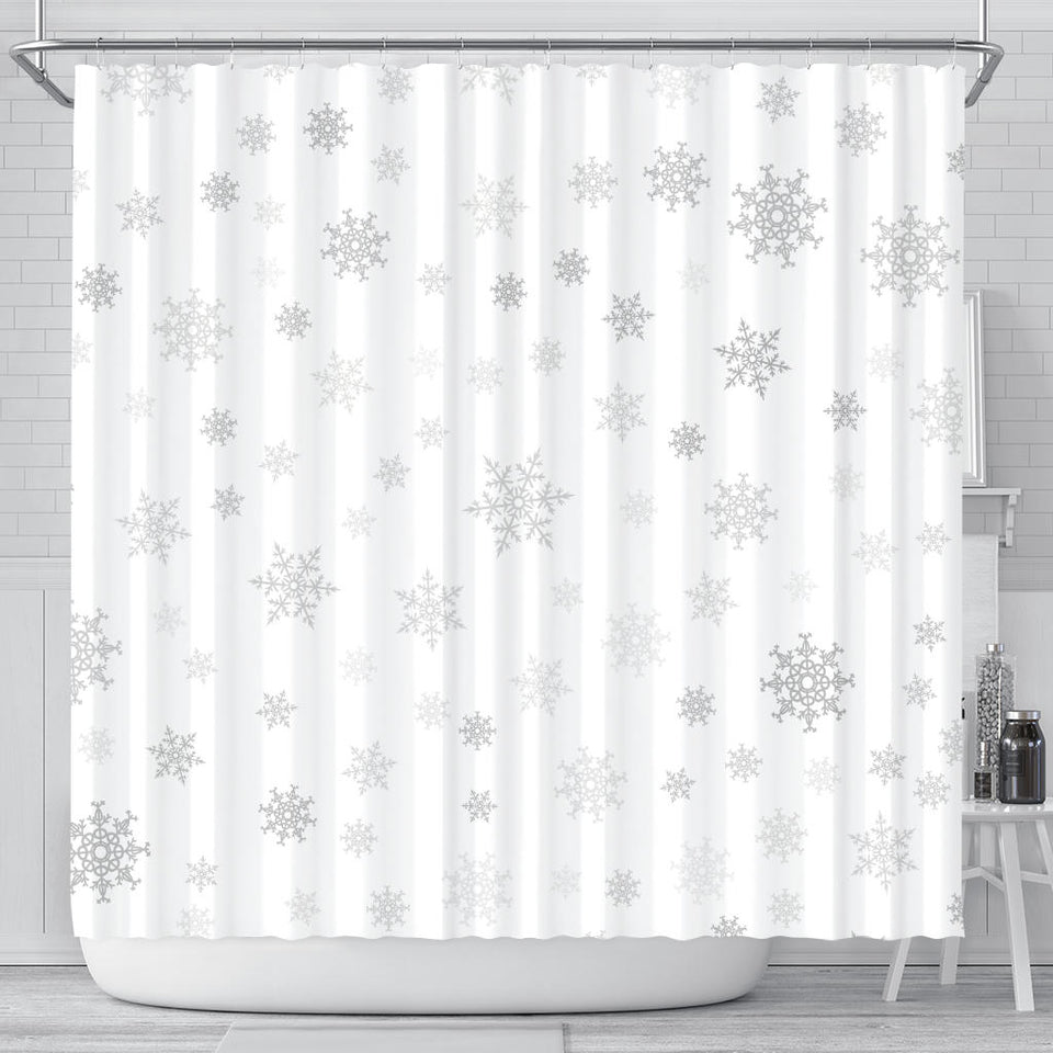 Snowflake Pattern White Background Shower Curtain Fulfilled In US