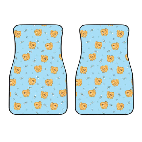 Brown Cute Pomeranian Blue Blackground Front Car Mats
