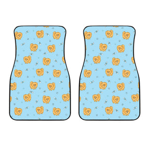 Brown Cute Pomeranian Blue Blackground Front Car Mats