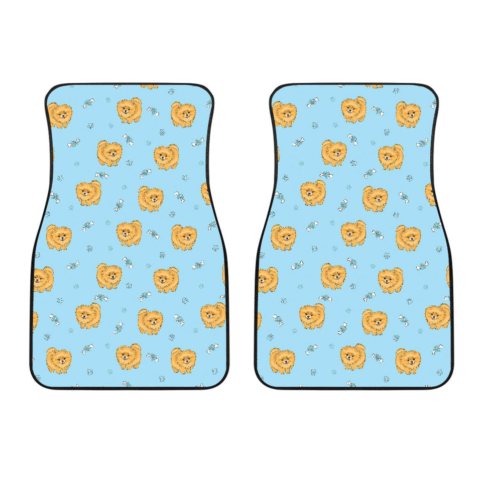 Brown Cute Pomeranian Blue Blackground Front Car Mats