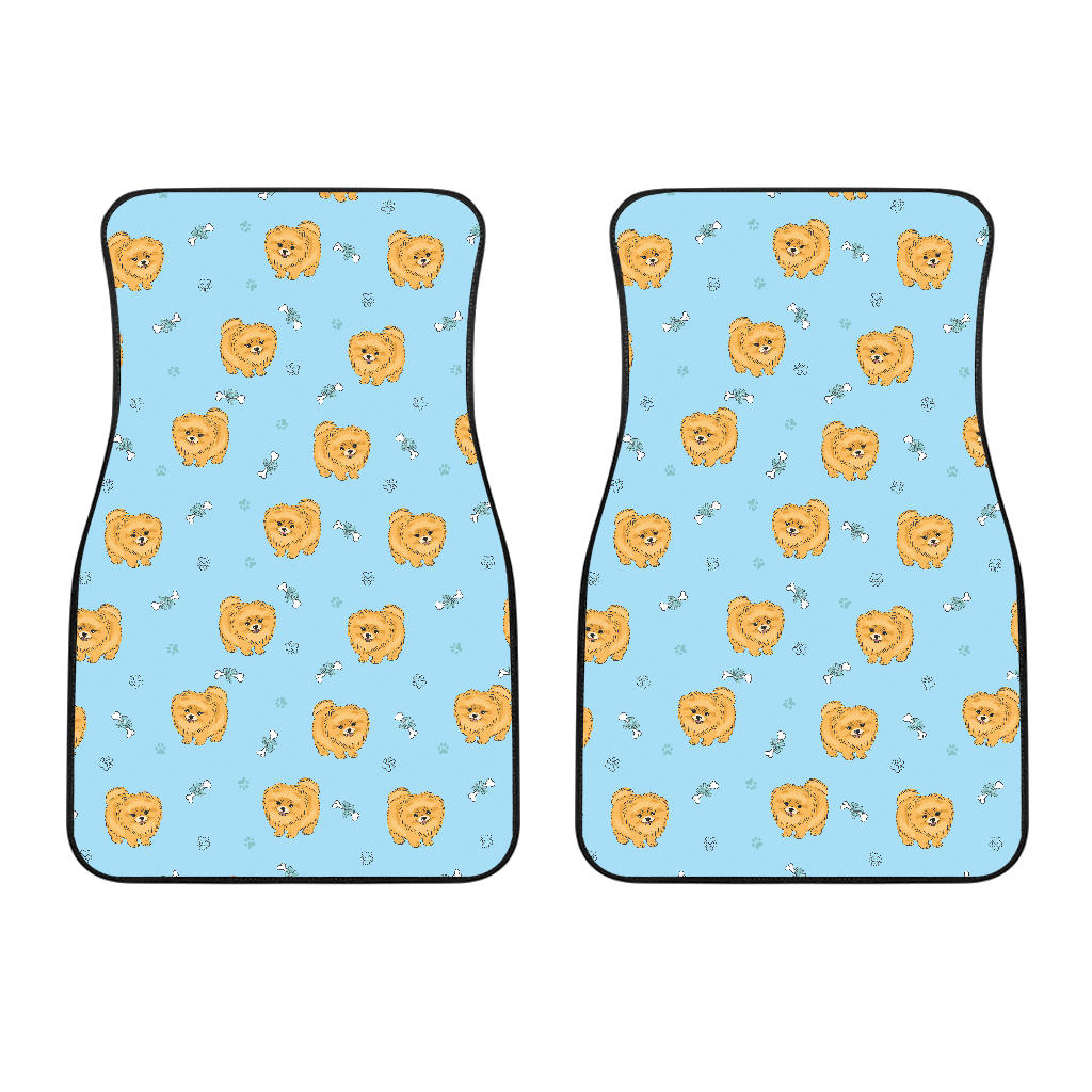 Brown Cute Pomeranian Blue Blackground Front Car Mats