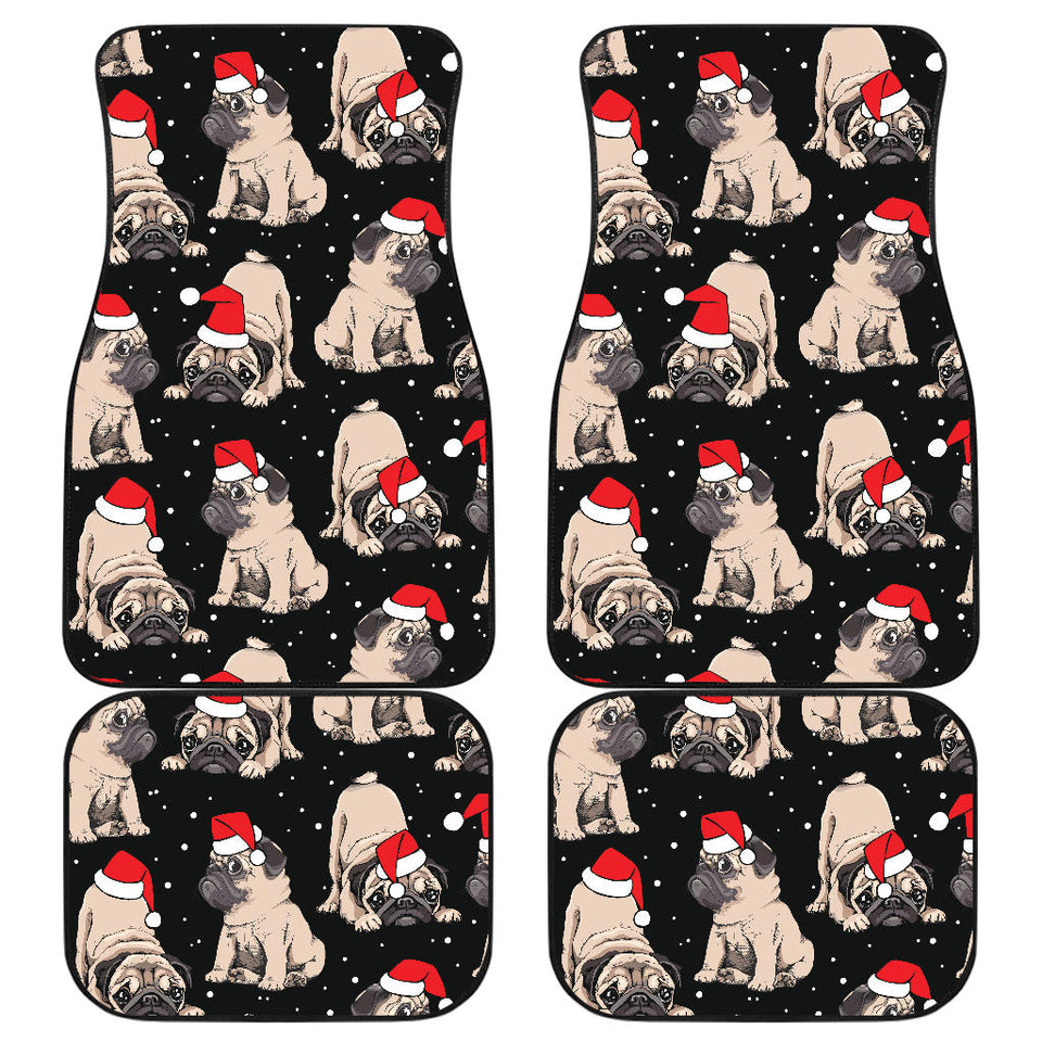 Christmas Pugs Santa_S Red Cap Pattern Front And Back Car Mats