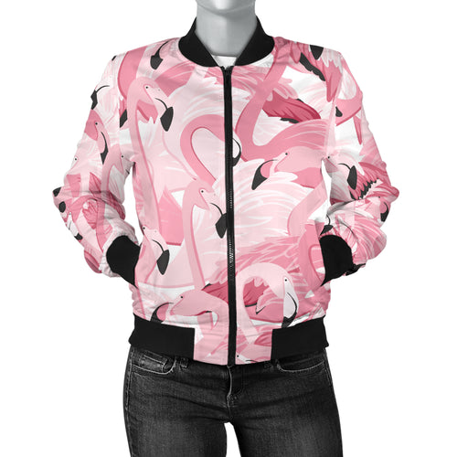 Pink Flamingos Pattern Background Women'S Bomber Jacket
