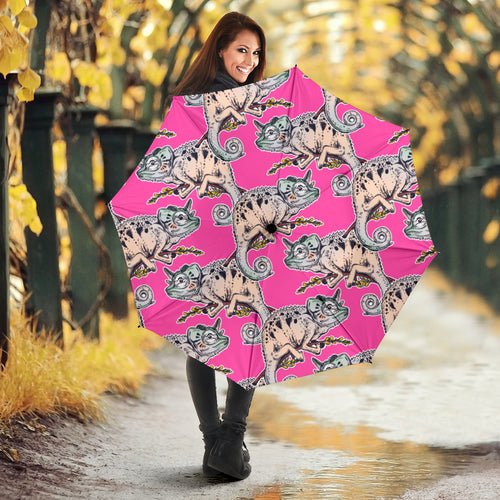 Chameleon Lizard Pattern Pink Background Umbrella
