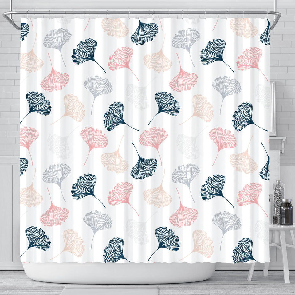 Black Gray Cream Coral Ginkgo Leaves Pattern Shower Curtain Fulfilled In US