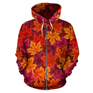 Autumn Maple Leaf Pattern Zip Up Hoodie