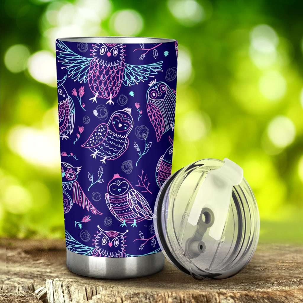 Cute Owls Pattern Boho Style Ornament Tumbler