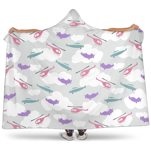 Helicopter Plane Pattern Hooded Blanket