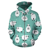 Cute Sheep Green Background Zip Up Hoodie