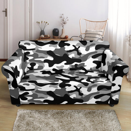 Black White Camo Camouflage Pattern Loveseat Couch Slipcover