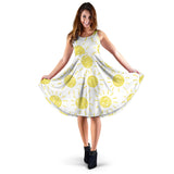 Hand Drawn Sun Pattern Sleeveless Midi Dress