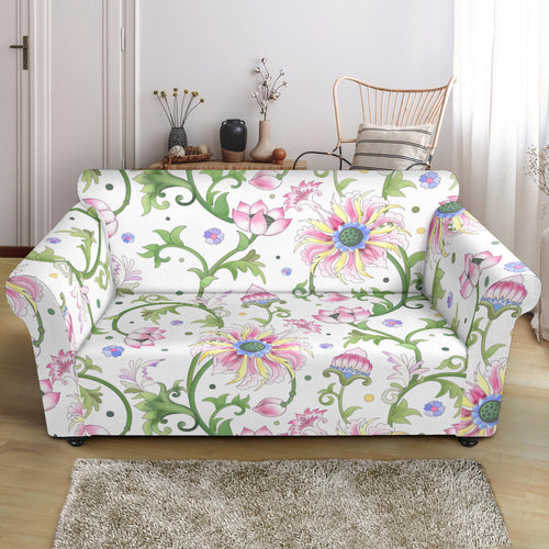Beautiful Pink Lotus Waterlily Leaves Pattern Loveseat Couch Slipcover