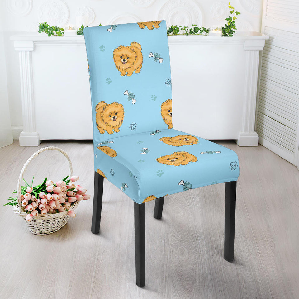 Brown Cute Pomeranian Blue Blackground Dining Chair Slipcover