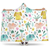 Cute Elephants Palm Tree Flower Butterfly Pattern Hooded Blanket