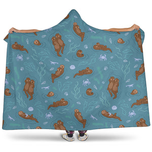 Sea Otters Pattern Hooded Blanket