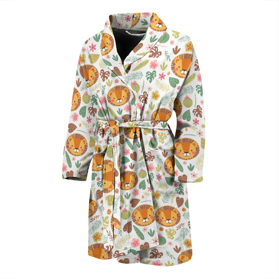 Lion Pattern Print Design 04 Men's Bathrobe