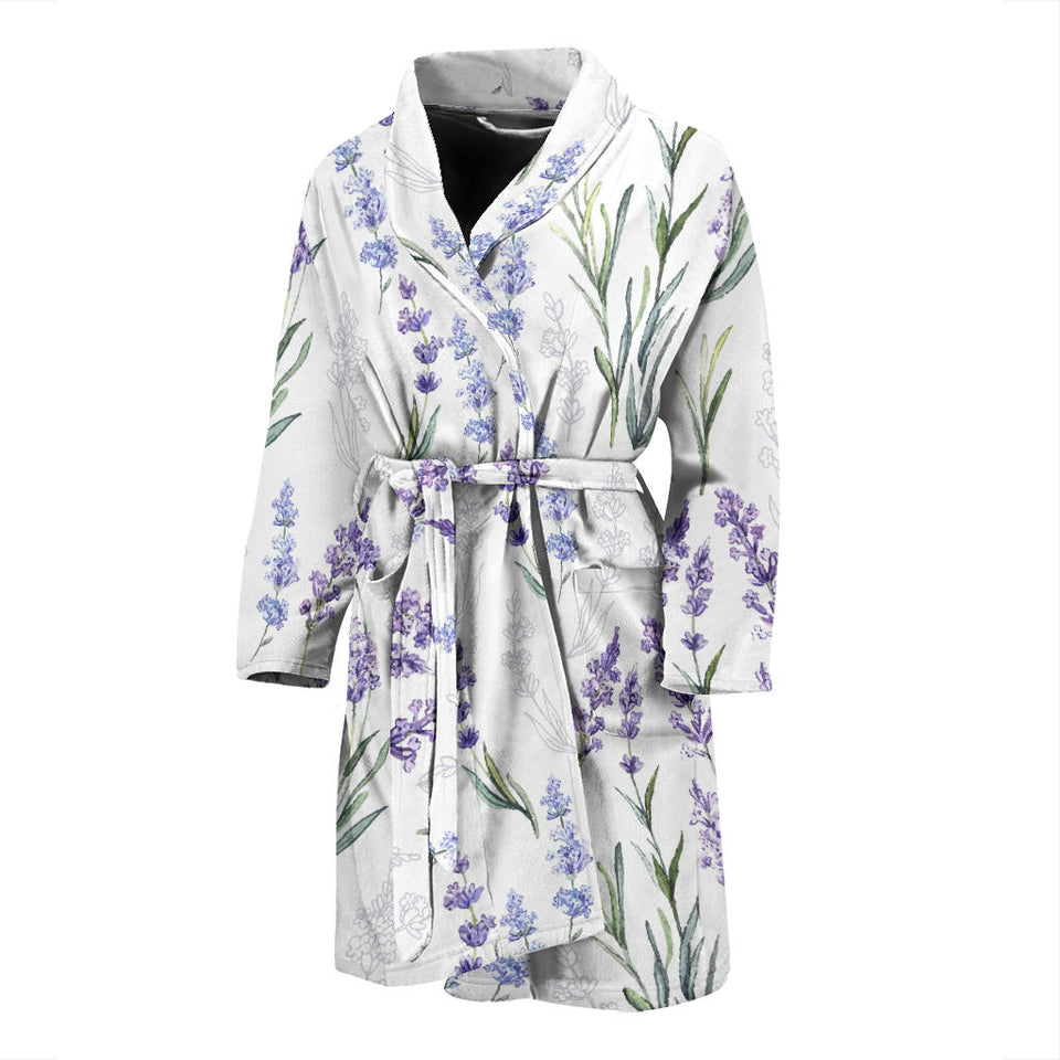 Hand Painting Watercolor Lavender Men'S Bathrobe