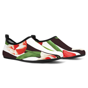 Red And White Tulips Pattern Aqua Shoes