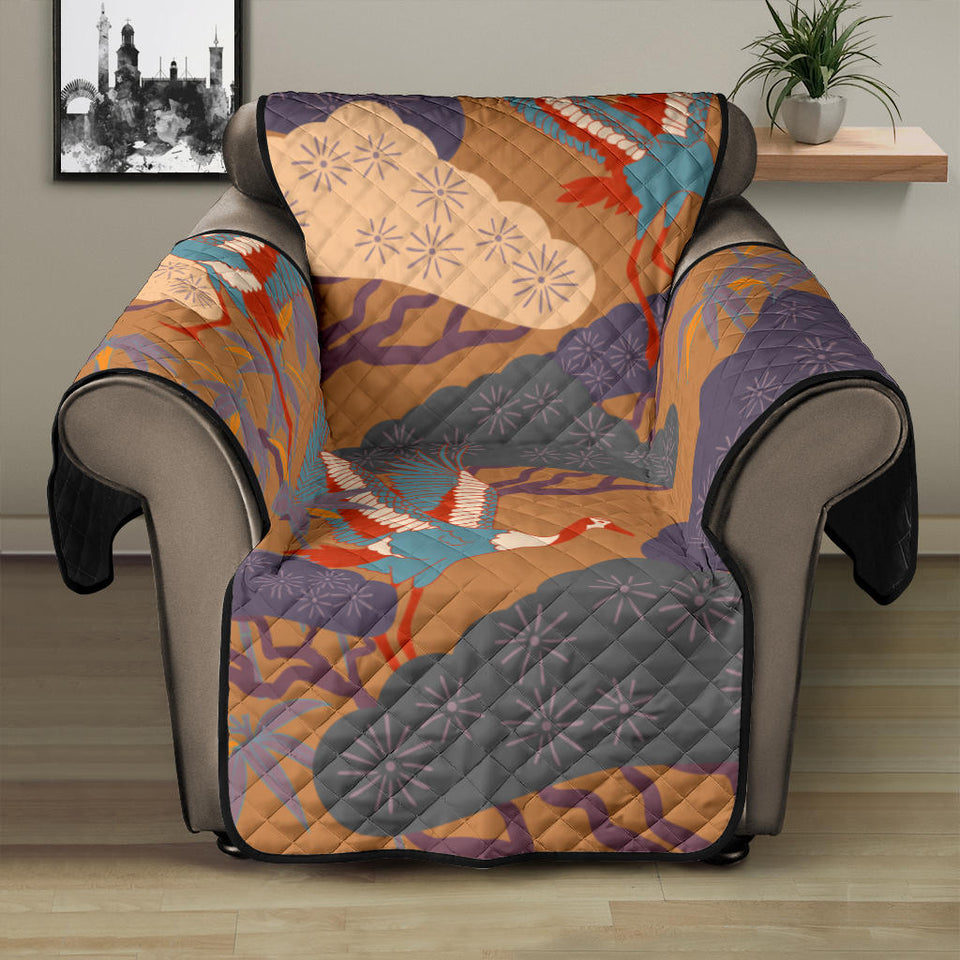 Bonsai bamboo stork japanese pattern brown theme Recliner Cover Protector