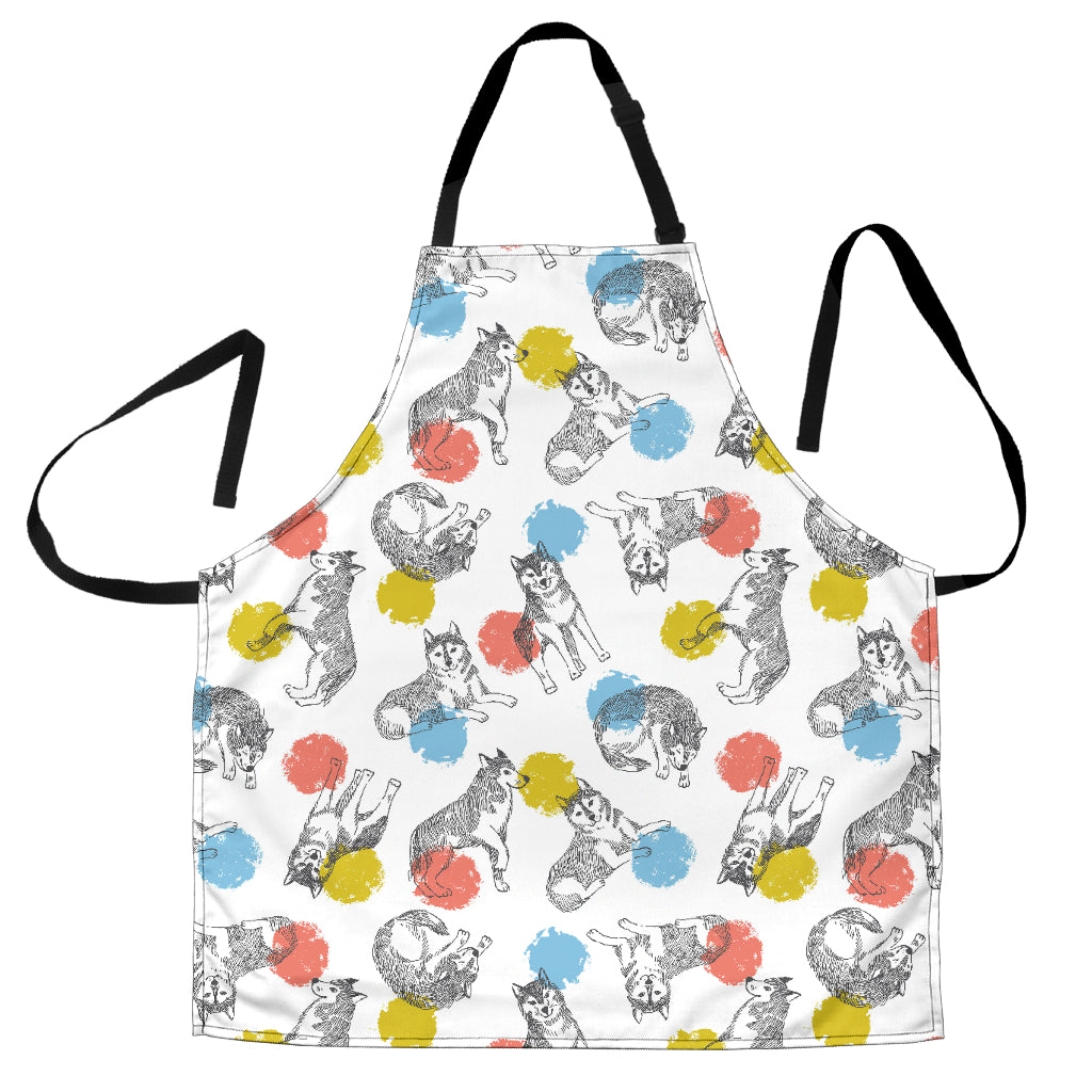 Siberian Husky And Colorful Circle Pattern Adjustable Apron