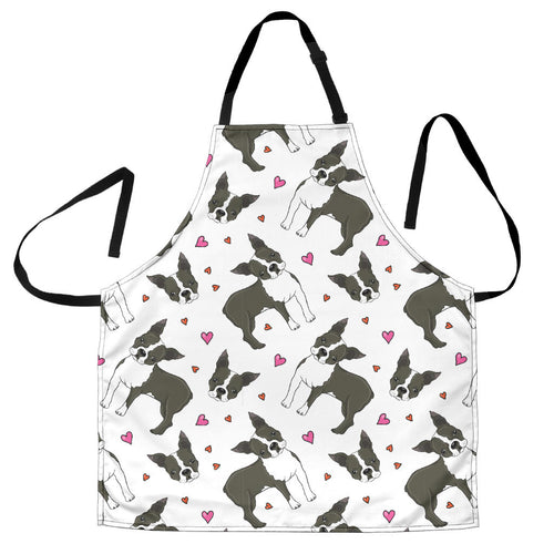 Boston Terrier Dog Hearts Vector Pattern Adjustable Apron