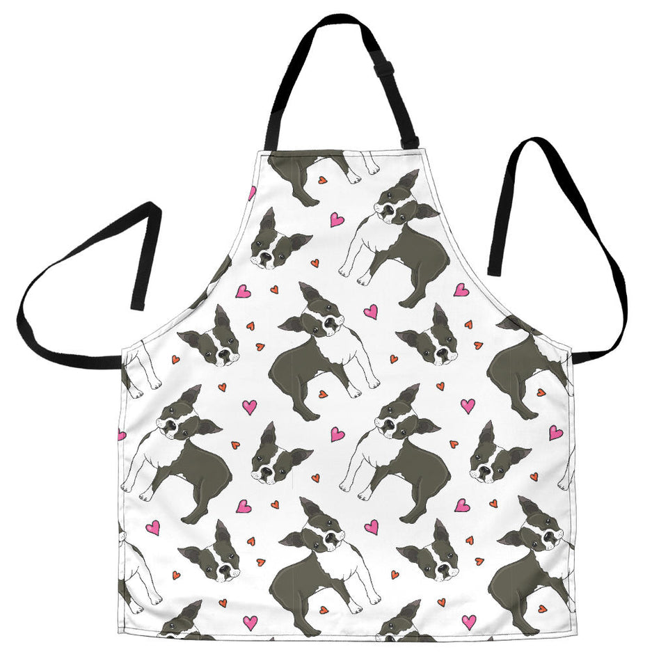 Boston Terrier Dog Hearts Vector Pattern Adjustable Apron