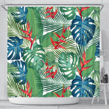 Heliconia Palm And Monstera  Leaves Pattern Shower Curtain Fulfilled In US