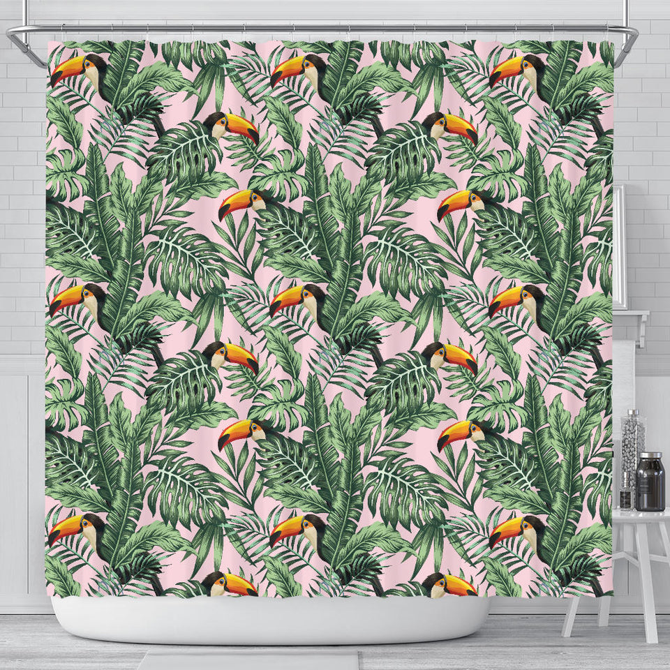 Toucan Tropical Green Jungle Palm Pattern Shower Curtain Fulfilled In US