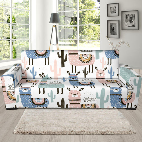 Lama Alpaca Cactus Hand Drawn Pattern Sofa Slipcover