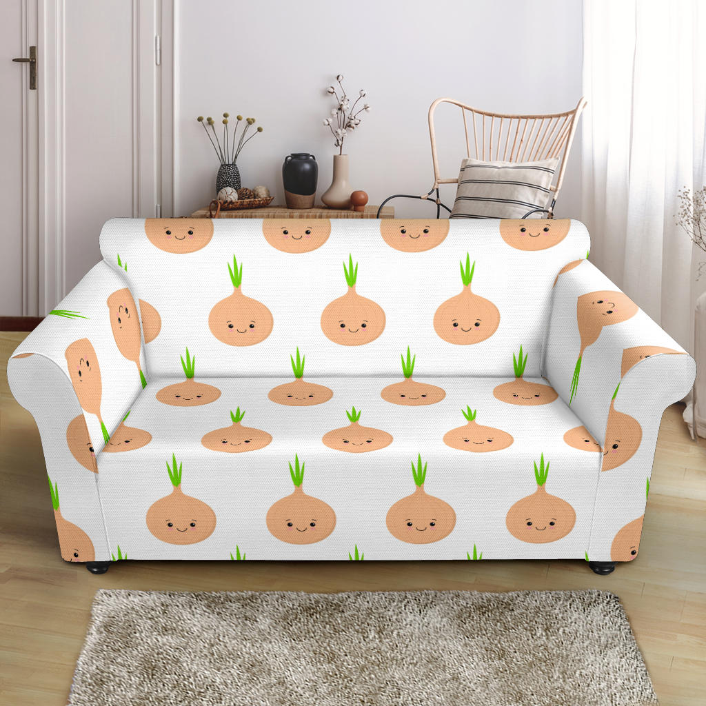 Cute Onions Smiling Faces Loveseat Couch Slipcover