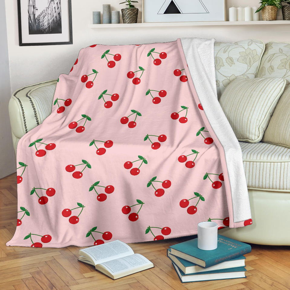Cherry Pattern Pink Background Premium Blanket
