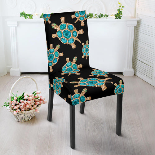 Sea Turtle Blue Stone Pattern Dining Chair Slipcover