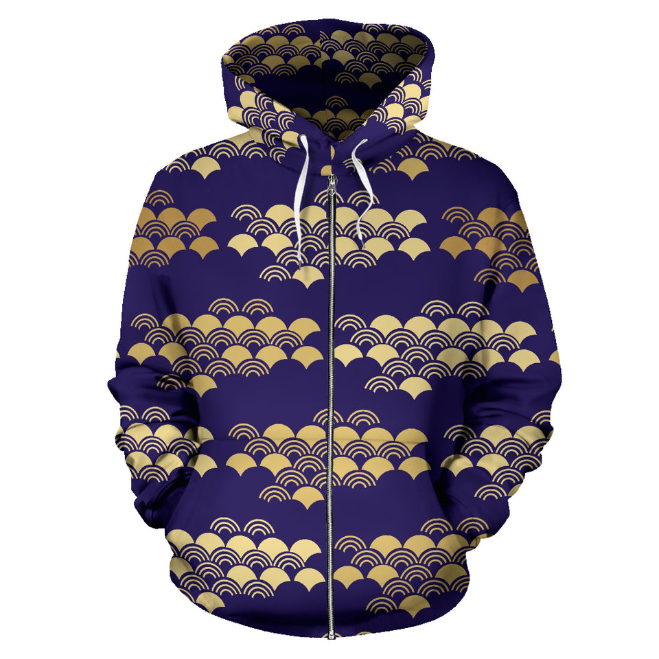 Beautiful Japanese Fan Pattern Zip Up Hoodie