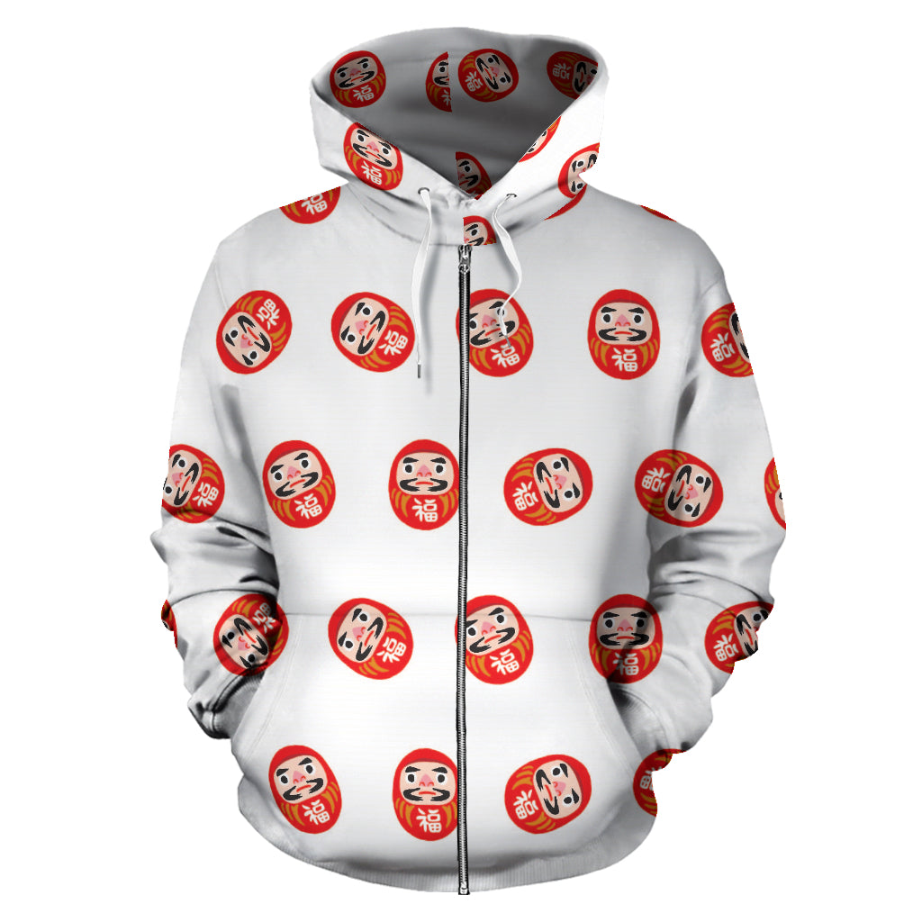 Daruma Japanese Wooden Doll Pattern Zip Up Hoodie