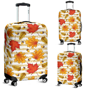 Maple Leaf Oak Leaf Acorns Beige Striped Background Luggage Covers