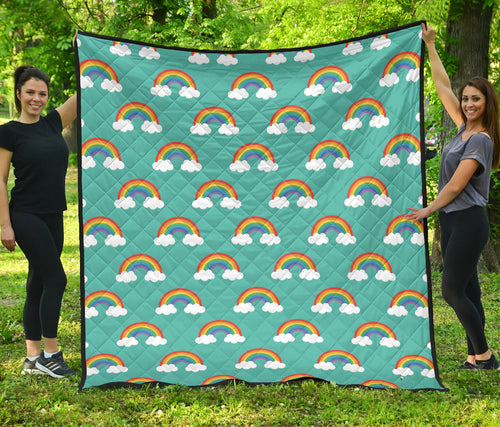 Rainbow Pattern Green Background Premium Quilt