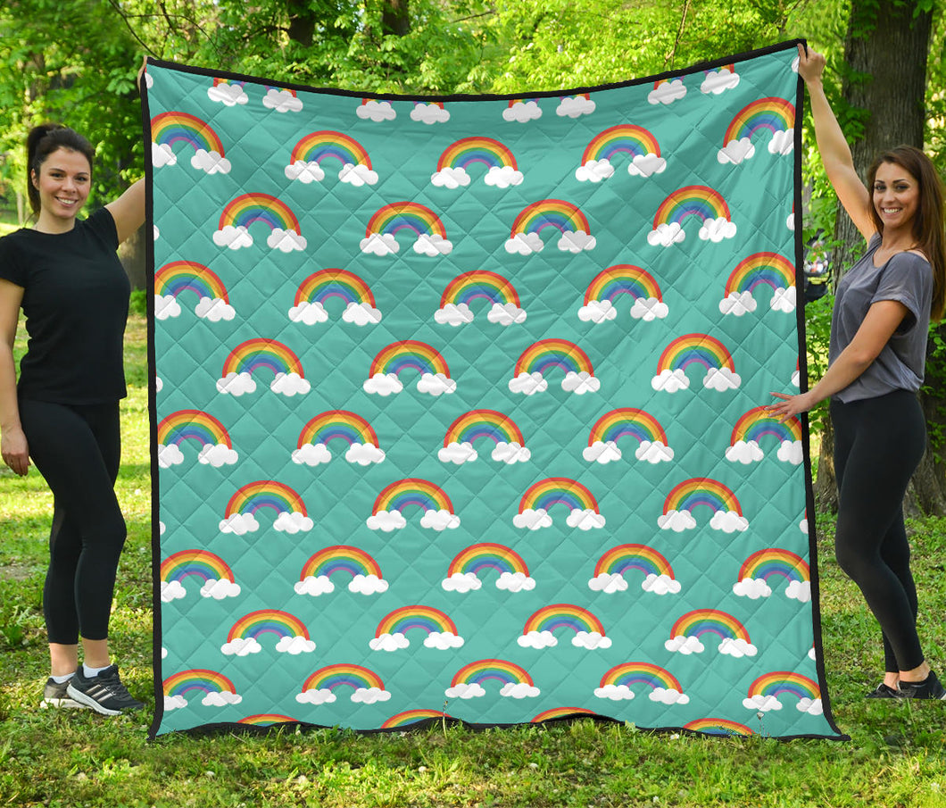 Rainbow Pattern Green Background Premium Quilt