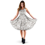 Cocoa Beans Leaves Pattern Sleeveless Midi Dress