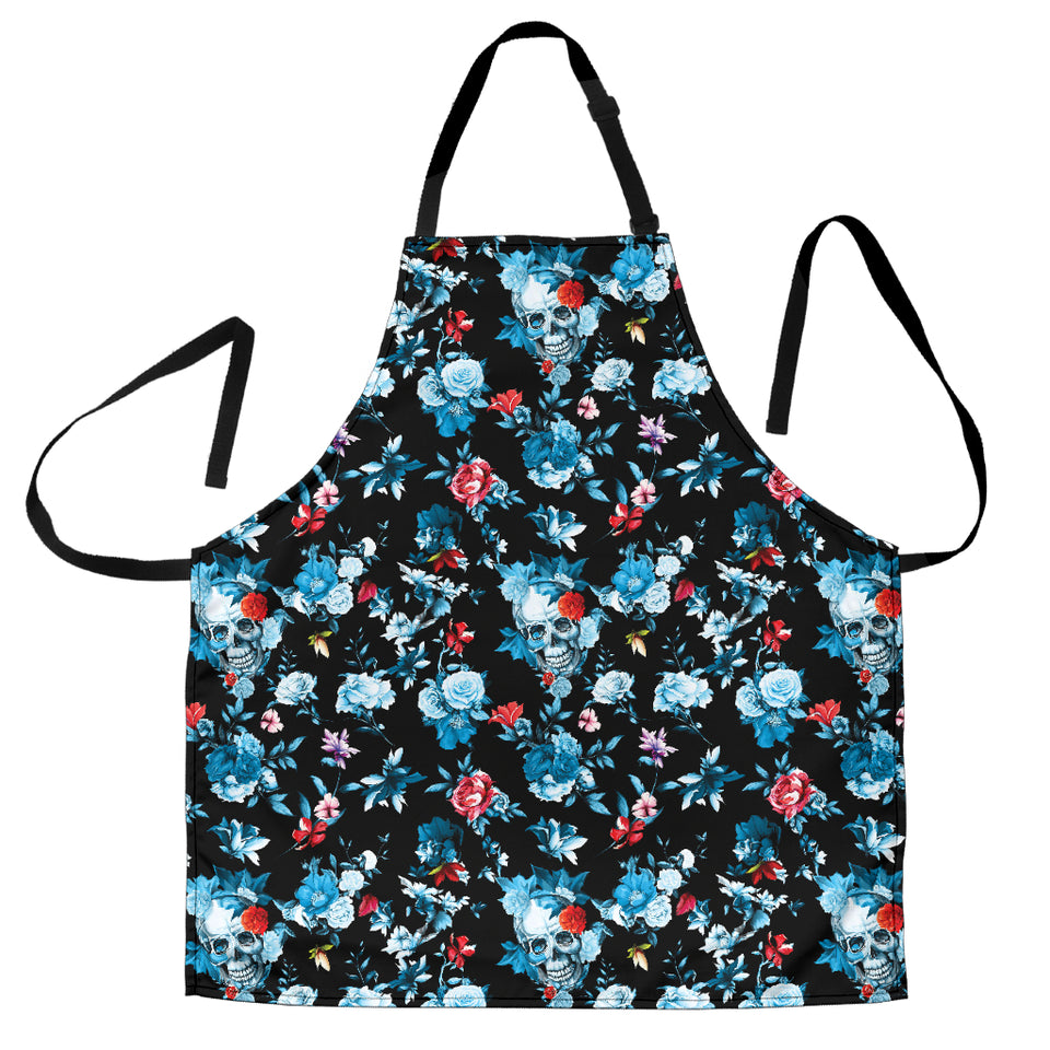 Skull Flower Roses Leave Pattern Adjustable Apron