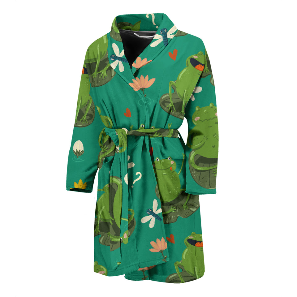 Cute Frog Dragonfly Design Pattern Men'S Bathrobe
